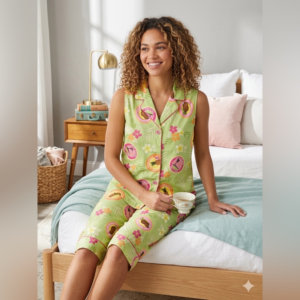 NWT Vintage P.J. Salvage "Cafe Jamaica" Sleeveless Pajama Set Mediun